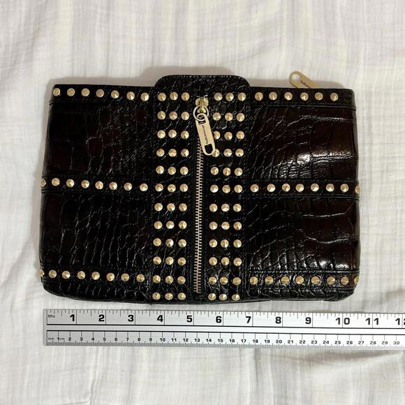 Alexis Hudson Clutch Black With Gold Metallic Studs Zippers No Strap - Picture 6 of 9